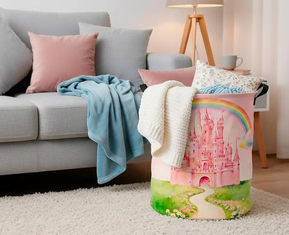 CLOCOR Large Laundry Basket,Waterproof Nursery Hamper,Collapsible Fabric Storage Container,Room Decor,Gift Basket（Pink Castle