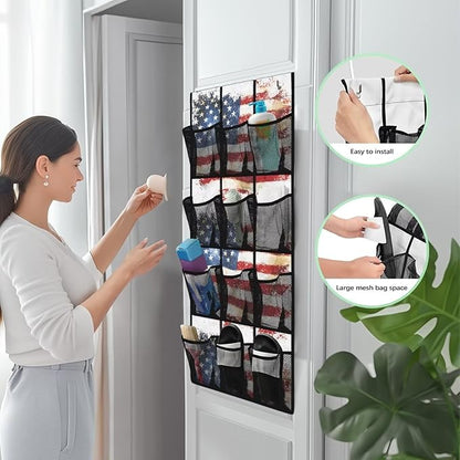 American Flag Over The Door Shoe Organizers with 12 Mesh Pockets Baby Organizer Storage Hanging Shoe Organizer Shoe Holder Rack for Toddler Girl Room Baby Room Craft Room Bedroom