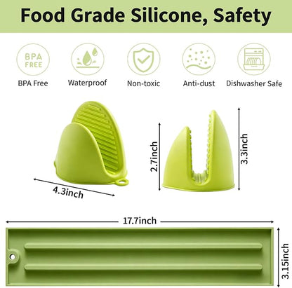 Oven Mitts and Pot Holders Sets, Mini Silicone Oven Mitts Heat Resistant (1 Pair), Pot Lid Holder While Cooking (1 Pair), Non-Slip Silicone Pot Holders & Spoon Rest, Dishwasher Safe
