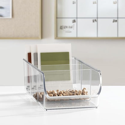 iDesign Stackable 3-Section Divided Storage Bin for Pantry, Fridge, or Cabinet - Set of 4 - Clear
