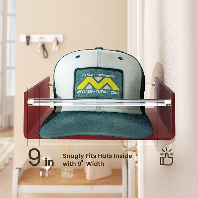 FEMELI 2 Packs Hat Organizer for Baseball, Each Acrylic Hat Racks Organizer Fit 10 Caps, Sturdy Wall Mount Holder for Men Baseball Cap Storage (Brown)