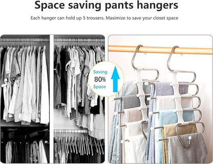 Upgrade Azeroth Pants Hangers 4 Pack Space Saving S-Type Stainless Steel Clothes Pants Hangers,Anti-Slip Design,Clothes Closet Storage Organizer for Pants Jeans Trousers Skirts Scarf