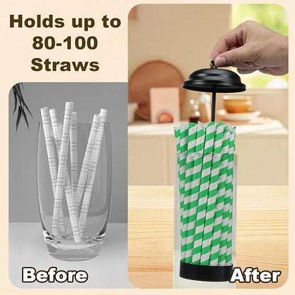 Straw Holder for Counter, Straw Dispenser Organizer for Standard Size Drinking Straws, Acrylic Plastic Straws Container Dispenser Storage for Counter with Lid Black(1 or 2 PACK) (2 Packs)