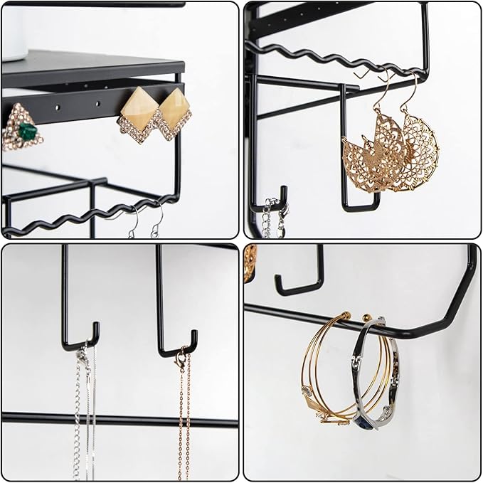 JackCubeDesign Gothic Wall Mounted Jewelry Organizer - Hanging Necklace, Earring, Bracelet Holder with Hooks and Shelf - Goth Room Decor, Iron Jewelry Display Storage Rack for Bedroom & Closet-MK238A