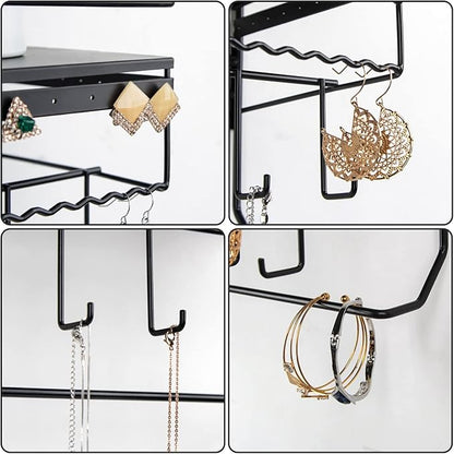 JackCubeDesign Gothic Wall Mounted Jewelry Organizer - Hanging Necklace, Earring, Bracelet Holder with Hooks and Shelf - Goth Room Decor, Iron Jewelry Display Storage Rack for Bedroom & Closet-MK238A