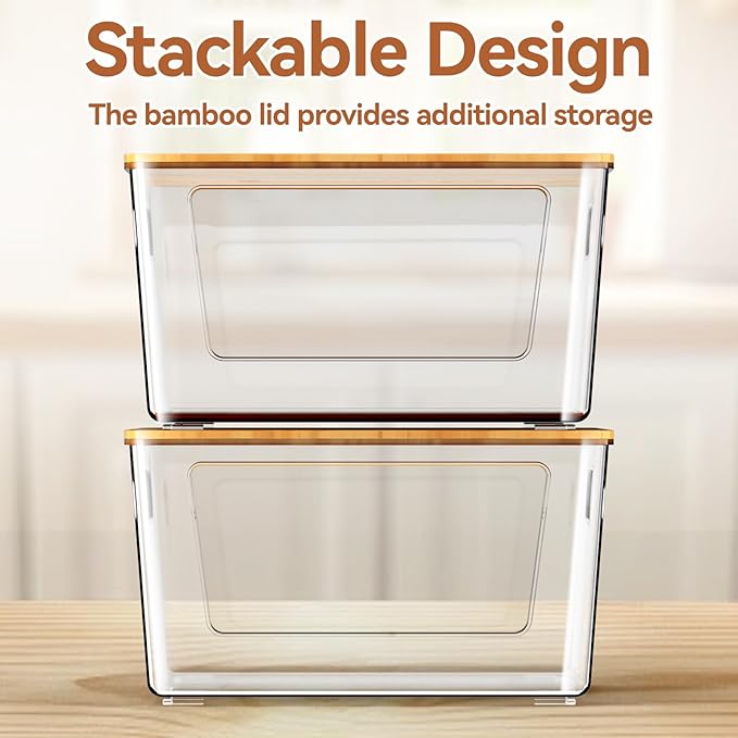 spospo Trash Bag Holder with Bamboo Lid, Stackable Trash Bag Dispenser, Extra Large Storage for Kitchen Laundry Room Under Sink (1Pack)