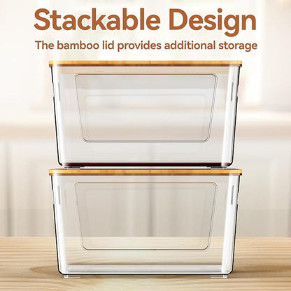 spospo 4 Pack Trash Bag Holder with Bamboo Lid, Stackable Trashbag Dispenser, Extra Large Garbage Bag Holder for Kitchen Laundry Room Under Sink Organization and Storage