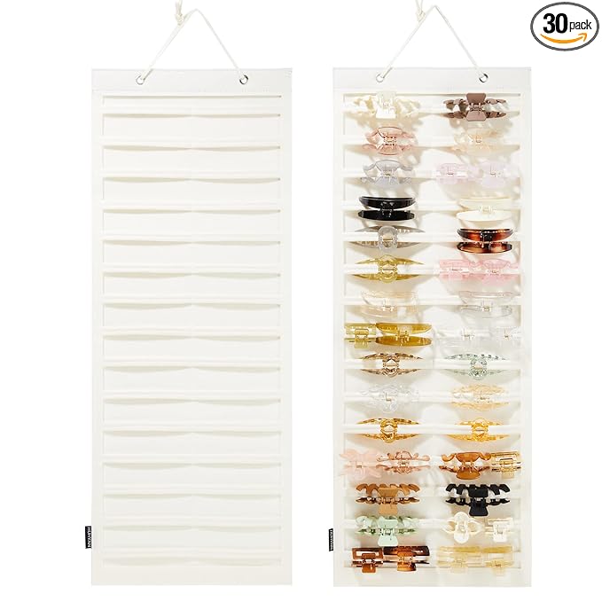 Hanging Hair Claw Clips Organizer, Claw Clips Organizers and Storage for Women Girls, Hair Claw Clips Holder for Wall, Door, Closet(NO ACCESSORIES INCLUDED) (30 Stripes-Beige)
