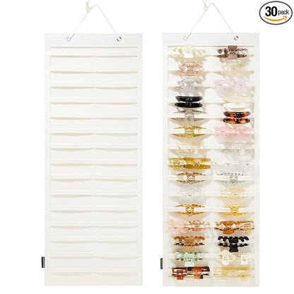 Hanging Hair Claw Clips Organizer, Claw Clips Organizers and Storage for Women Girls, Hair Claw Clips Holder for Wall, Door, Closet(NO ACCESSORIES INCLUDED) (30 Stripes-Beige)
