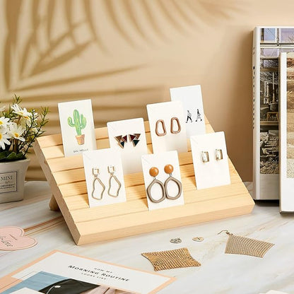 Marsui 62 Pcs Wood Earring Display Stand Earring Card Display 2 Sets of Holder with Cards Jewelry Stands for Selling