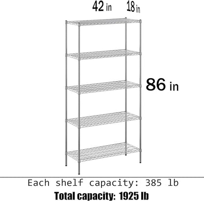 18" Deep x 42" Wide x 86" Height Wire Shelving Kit | 5-Tier | NSF Commercial Storage Rack Unit