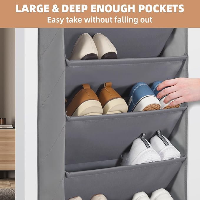 STORAGE MANIAC 2 Pack Over Door Shoe Organizers 6-Tier Large Pockets Hanging Organizers Shoes Rack Doors Closet Shoe Organizer Wall, Dorm & Narrow Doors Storage Shoe Holder Over Door Organizer Grey