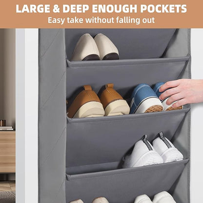 STORAGE MANIAC 2 Pack Over Door Shoe Organizers 6-Tier Large Pockets Hanging Organizers Shoes Rack Doors Closet Shoe Organizer Wall, Dorm & Narrow Doors Storage Shoe Holder Over Door Organizer Grey