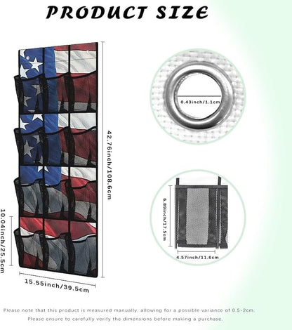 American Flag 12-Pocket Sports Gear Organizer, Ventilated Mesh for Shoes, Water Bottles, Towels, Gym & Locker Room Storage