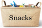Snack Storage Bin for Pantry - Burlap storage basket for organizing your chips, popcorn, candy, pretzels and more. Kitchen container for treats. Great for movie night or for kids to grab and go.