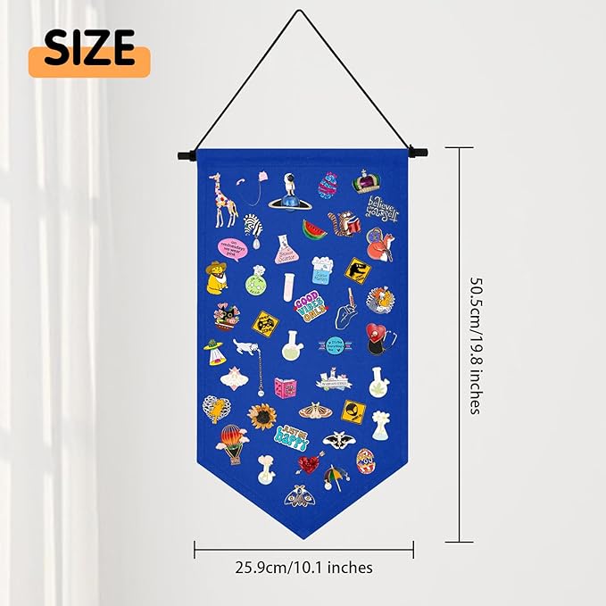 Winmany Wall Hanging Brooch Jewelry Storage Case Canvas Display Stand Enamel Pin Display Banner Holder Earrings Necklace Glitter Pin Collection Organizer (Blue)