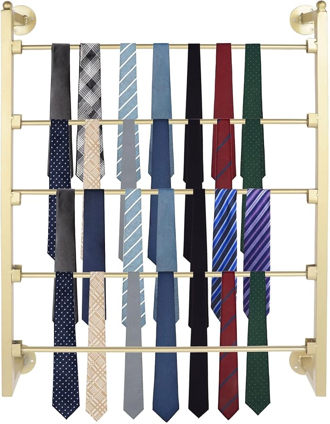 5 Tier Wall Mount Tie Rack Scarf Display Belt Pants Hangers Scarves Hijab Stand, Ribbon Organizer Holder Wrapping Paper Spool Storage Towel Rack for Retail Store,Home,Craft Room,Florist