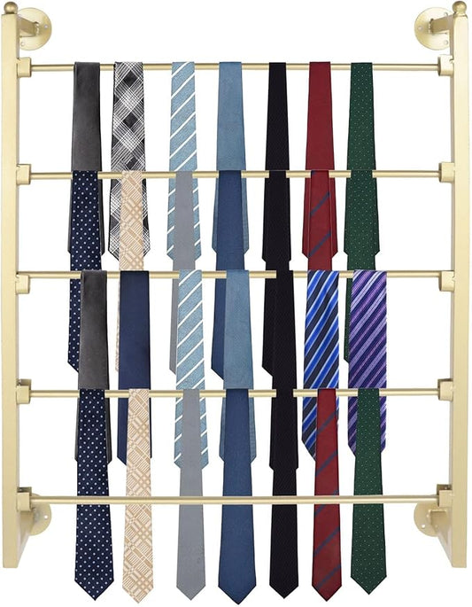 5 Tier Wall Mount Tie Rack Scarf Display Belt Pants Hangers Scarves Hijab Stand, Ribbon Organizer Holder Wrapping Paper Spool Storage Towel Rack for Retail Store,Home,Craft Room,Florist