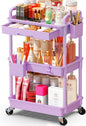 SUNALLY Makeup Cart Organizer with Drawers, Floor Skincare Organizers Vanity Storage Organizer, Rolling Makeup Bathroom Storage Cart Cosmetics Display Cases for Skin Care Perfume Nail Polish, Purple