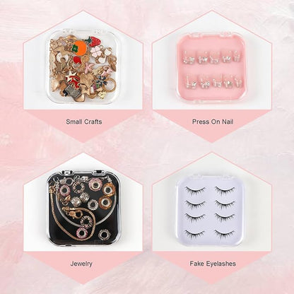 12 Pcs Press on Nail Boxes Packaging Nail Storage Display Organizer Box Case with 60 Pcs Adhesive Double Sided Tape 4 Colors