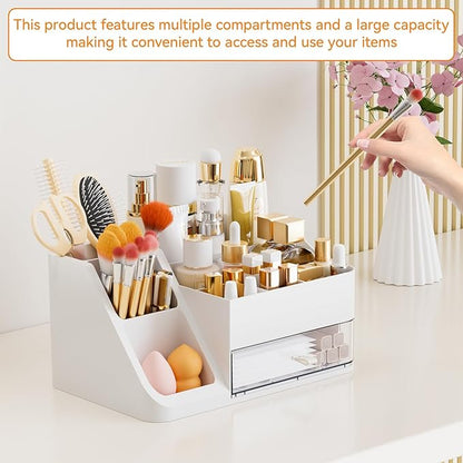 Yieach White Makeup Organizer Countertop,Large Cosmetics Storage Organizer for Make up Brush,Hair Products and Beauty Skincare Organizers,Plastic Makeup Holders and Organizers for Bathroom,Vanity,Desk