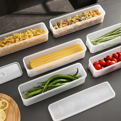 ZENFUN Set of 6 Pasta Storage Containers with Lid, Airtight Spaghetti Noodle Holder Rectangular Chopstick Storage Box Sealed Noodle Canisters for Refrigerator, Kitchen Pantry, 3" x 12" x 3", BPA-FREE
