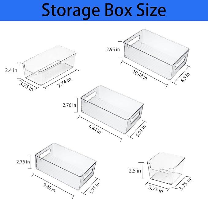 Refrigerator Organizer Bins 12 Pack Stackable Fridge Organizers with Handles Clear Freezer Storage Containers for Pantry, Cabinets,Shelves, Drawer – BPA-Free Plastic Kitchen Organizers