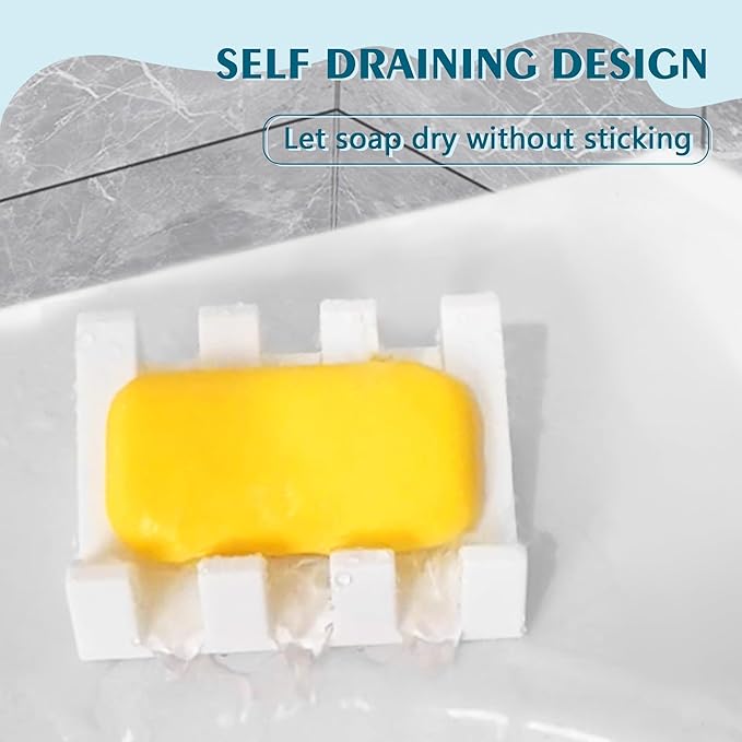 Self Draining Soap Dish Holder,Silicone Soap Dish,for Bathroom,Kitchen, Sponges，Can Extend Soap Life，Keep Soap Bars Dry and Easy Cleaning (N-White,4-Pack)