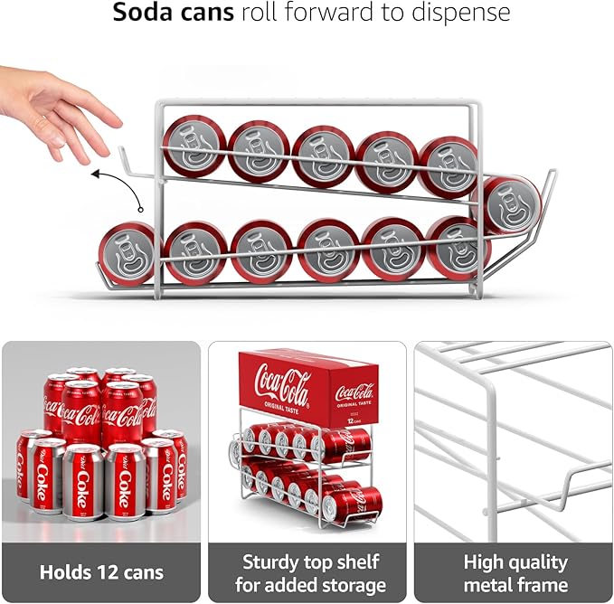 Sorbus Soda Can Rack Beverage Dispenser Dispenses 12 Standard Size 12oz Cans - Refrigerator Can Dispenser Rack (2 Pack, White)