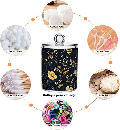 4 Pack Qtip Holder Dispenser Bumblebee Wildflowers Cotton Ball Cotton Swab Cotton Round Pads Floss Clear Bathroom Storage Containers Plastic Apothecary Jars with Lids