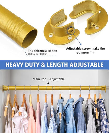 Closet Rods for Hanging Clothes - Heavy Duty, Length Adjustable (#1 Gold, 54.5" - 64")