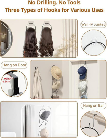 LINFIDITE 15 Pack Hat Rack Hanger Holder Organizer Closet Hanging Baseball Cap Display Storage Rack for Scarves Handbags Towels Clothes Ties Over Door Wall Mounted w Hanging Hook Black