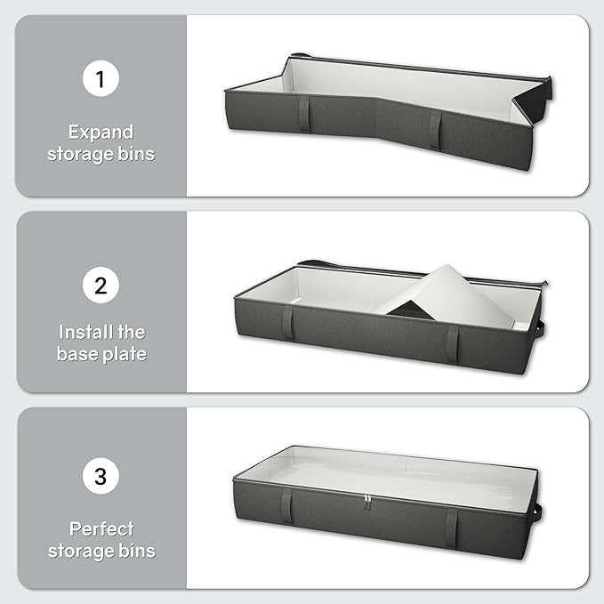 TidyCorner 2-Pack Under Bed Storage, 6 Inches Tall Closet Organizers and Storage Bins with Sturdy Sidewalls/Bottom/4 Handles, Black