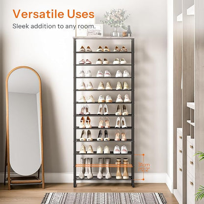 HOOBRO 12-Tier Shoe Rack for Entryway, 29.5" L Shoe Storage Organizer, Large Capacity Shoe Shelf for Closet, Front Door Entrance, Hallway, Holds 36-48 Pairs of Shoes, Greige and Black BG127XJ01