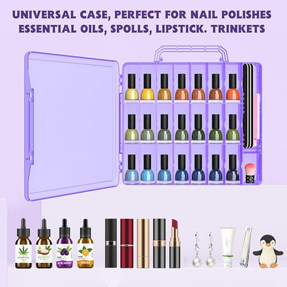 SUBAY Portable Nail Polish Organizer, Clear Double Side Nail Polish Holder,Gel Nail Storage for 48 Bottles with 6 Adjustable Dividers in Each Side Space Saver, Purple