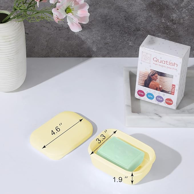 Quatish 2 Pack Travel Soap Container, Portable Soap Holder with Lid, Travel Bar Soap Holder, Soap Case for Camping Gym Travel, Soap Box for Bathroom, Yellow