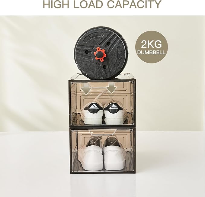6PCS Magnetic Door Transparent Shoe Box, Stackable Space-Saving Organizer for Bedroom/Bathroom/Closet/Entryway