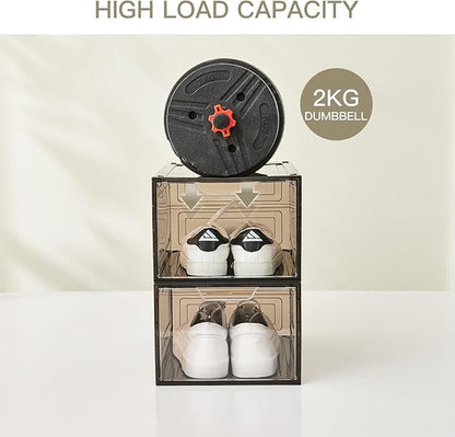 6PCS Magnetic Door Transparent Shoe Box, Stackable Space-Saving Organizer for Bedroom/Bathroom/Closet/Entryway