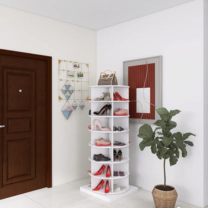 Rotating Shoe Rack Tower, 7-Tier Spinning Shoe Rack, Free Standing 360° Revolving Shoe Organizer Rotating Vertical Shoe Rack Can Hold 28 Pairs of Shoes for Entryway Living Room Hallway