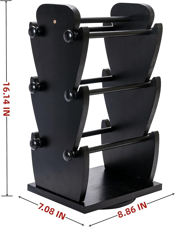Two-Sided Rotating Wooden Jewelry Bracelet Holder Stand – 3-Tier Display with 6 Removable Bars for Bracelets, Bangles, Watches & Accessories – Black Wooden Organizer for Home or Retail Showcase
