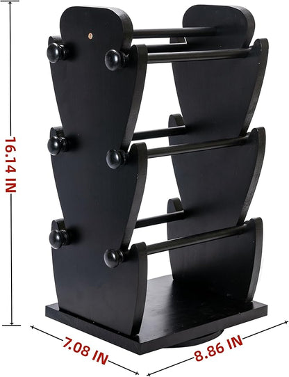 Two-Sided Rotating Wooden Jewelry Bracelet Holder Stand – 3-Tier Display with 6 Removable Bars for Bracelets, Bangles, Watches & Accessories – Black Wooden Organizer for Home or Retail Showcase