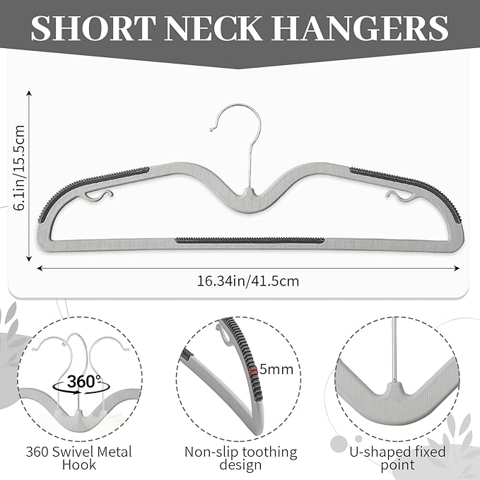 LemonRoad 36 Pack Short Neck Hangers, Upgraded Non-slip Plastic Hangers Lifts Clothes 3" Higher, Space Saving 360 Swivel Hook for Closet Organizer, Shirts Jackets Dresses, Smooth(Dark Gray Light Gray)