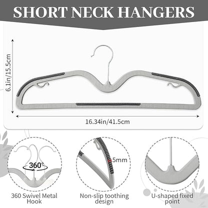 LemonRoad 36 Pack Short Neck Hangers, Upgraded Non-slip Plastic Hangers Lifts Clothes 3" Higher, Space Saving 360 Swivel Hook for Closet Organizer, Shirts Jackets Dresses, Smooth(Dark Gray Light Gray)