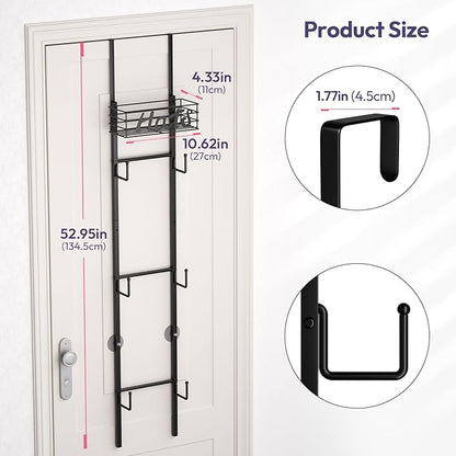SWTYMIKI Over Door Hat Organizer - Wall Mounted Hat Rack with 6 Hooks and Metal Basket Design, Hanging Baseball Cap Organizer Storage Holds Up to 32 Caps for Door, Bedroom, Closet (Black)