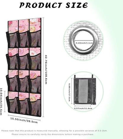 Behind The Door Organizer 12 Pockets Shoe Holder Hanger for Living Room Cookie Over The Door Shoe Organizer Bathroom Pink Wall Hanging Storage for Closet