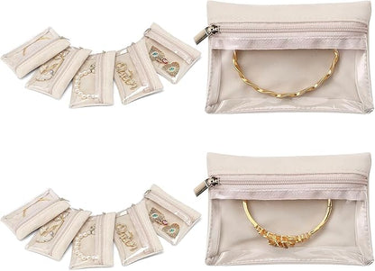 Jewelry Organizer Storage Pouches, Travel Jewelry Organizer Velvet Jewelry Pouch with Zipper Clear Travel Jewelry Bag for Travel Business Trip Mother‘s Day Gift for Mom Wife Women (Beige-12Pcs)