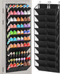 TAKE FIRE Over the Door Shoe Organizer: 10-Tier Clear Pocket Storage for Sneakers, Boots & Heels (20-30 Pairs, Black)