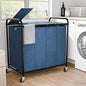 Laundry Sorter 4 Sections 48 Gal, Rolling Laundry Basket with Lockable Wheels and Lid, Laundry Hamper with 4 Separated Removable Bags Dirty Clothes Hamper for Laundry Room Organizer, Blue