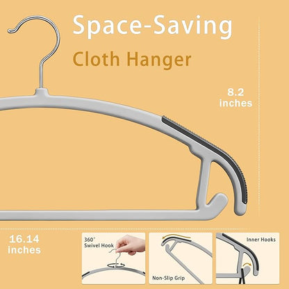 36-Pack Non Slip Plastic Clothes Hangers/w Rubber Pad, Coat Hangers 360° Swivel Hook, Heavy Sturdy Space-Saving Organizers, Hangers for Coats, Pants, Suits, Shirts (Gray)