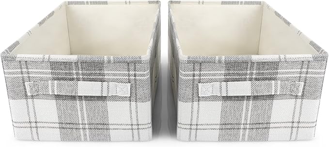 ANMINY 6 Pack Closet Storage Baskets for Shelves, 16 x 10 Inch Collapsible Fabric Storage Bins Washable Cloth Closet Organizing Bins Decorative Storage Baskets with Handles, Light Gray